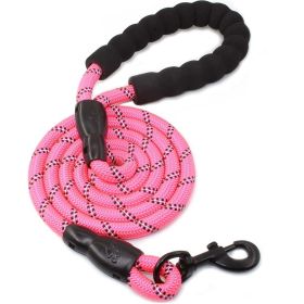 Rope Dog Leash, Heavy Duty Dog Leash with Comfortable Padded Handle and Highly Reflective Threads for Small Medium and Large Dogs, Pink